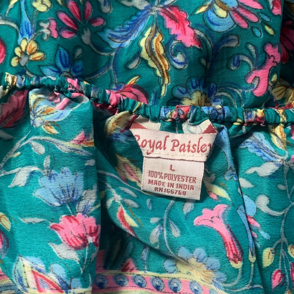Boho Floral Smocked Waist Maxi Dress L Beach Festival Resort - Picture 6 of 6